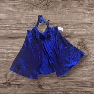 Elegant Blue Satin Dress gilligan & milley sleepwear L  Neckline And Spaghetti